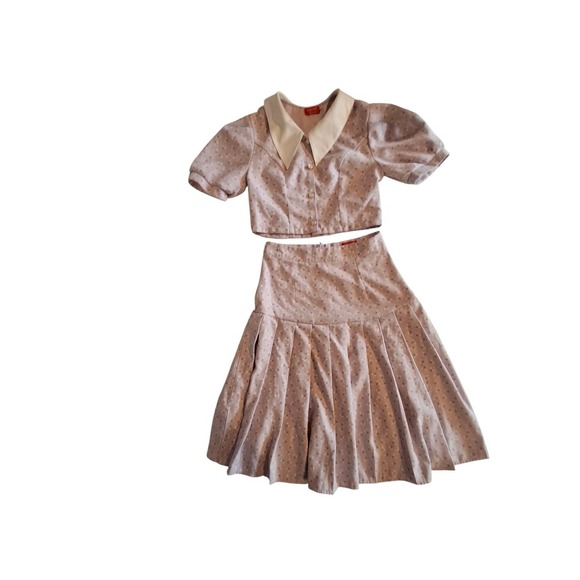 1940s Retro Vintage 2 Piece Outfit Puff Sleeves Skirt Cottagecore Prairie - Picture 2 of 9